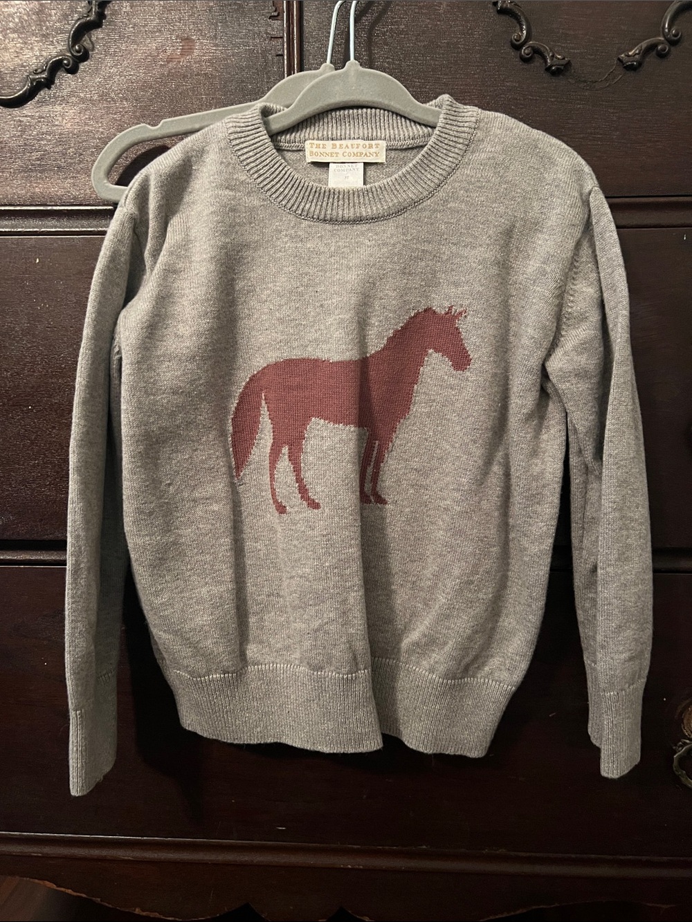 TBBC Gray sweater with brown horse motif